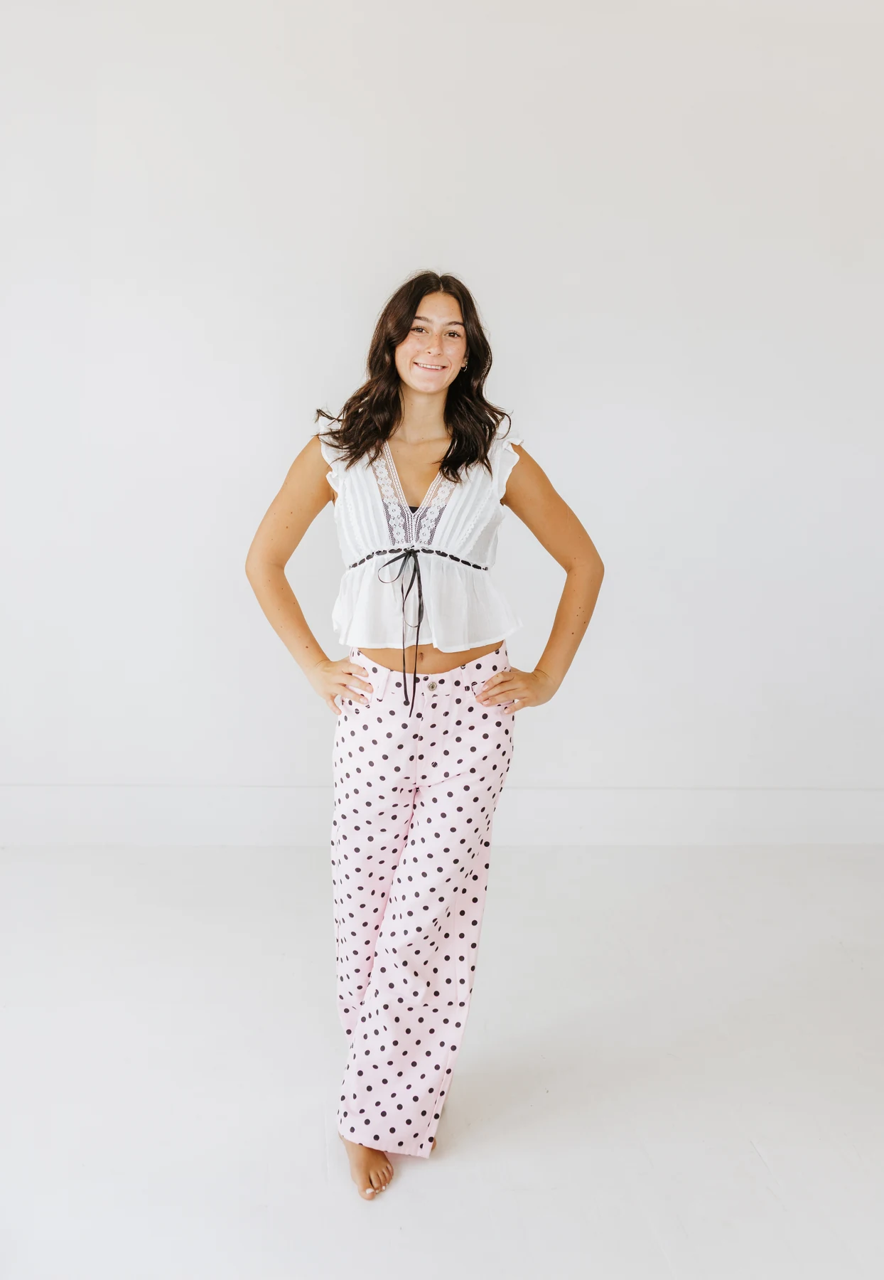 Polka Dot Wide-Leg Jeans