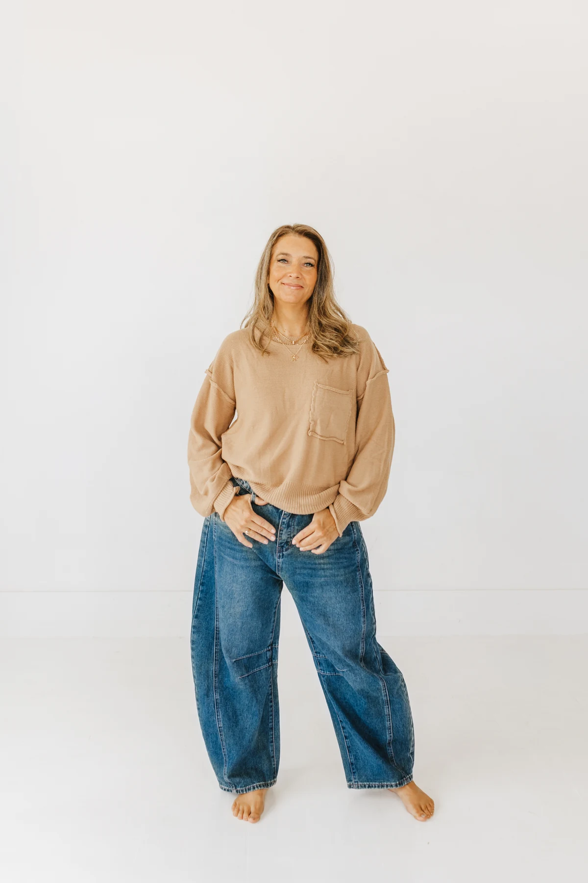 Khaki Stitch-Detail Pullover Sweater