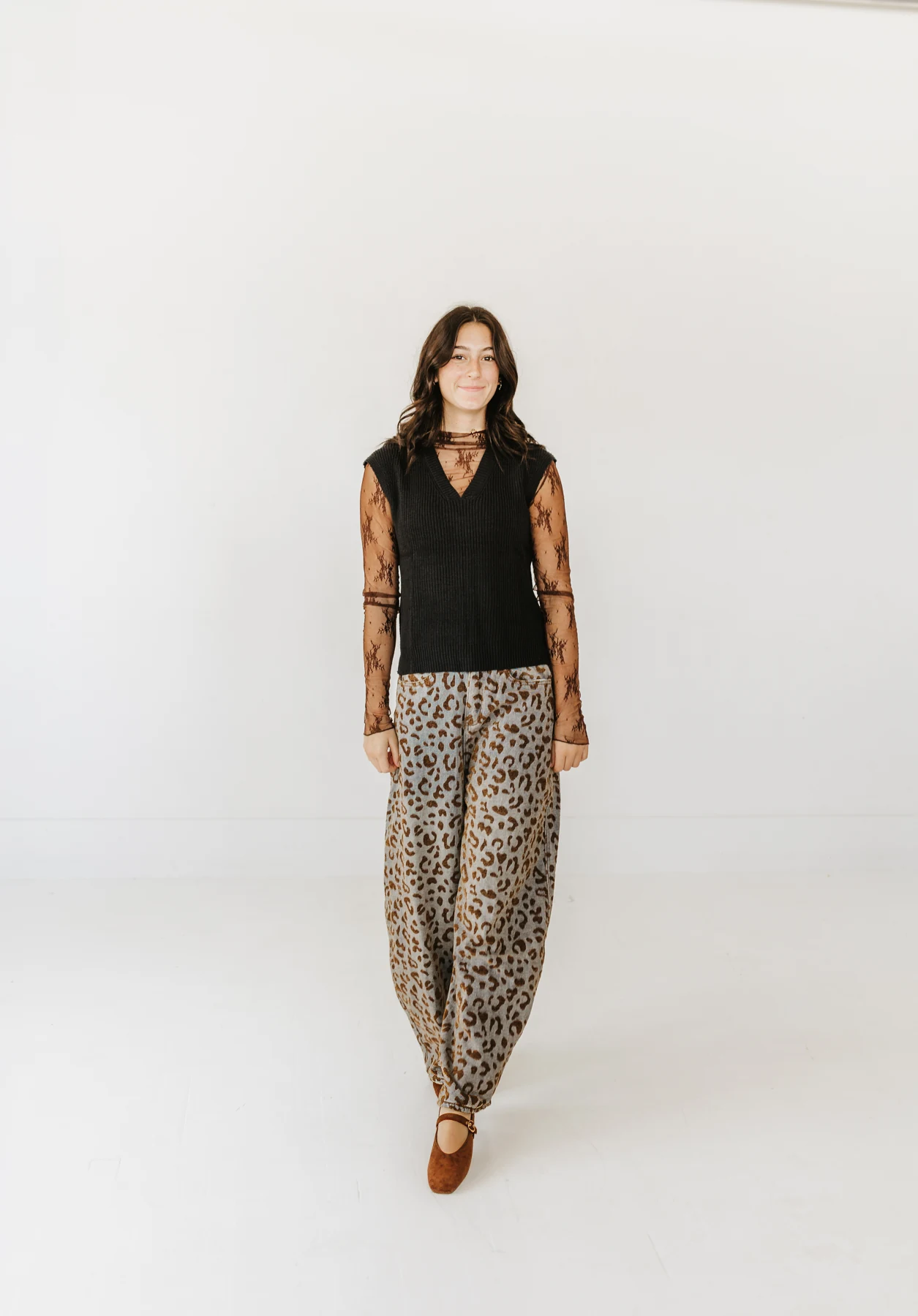 Leopard Jacquard Barrel Jeans