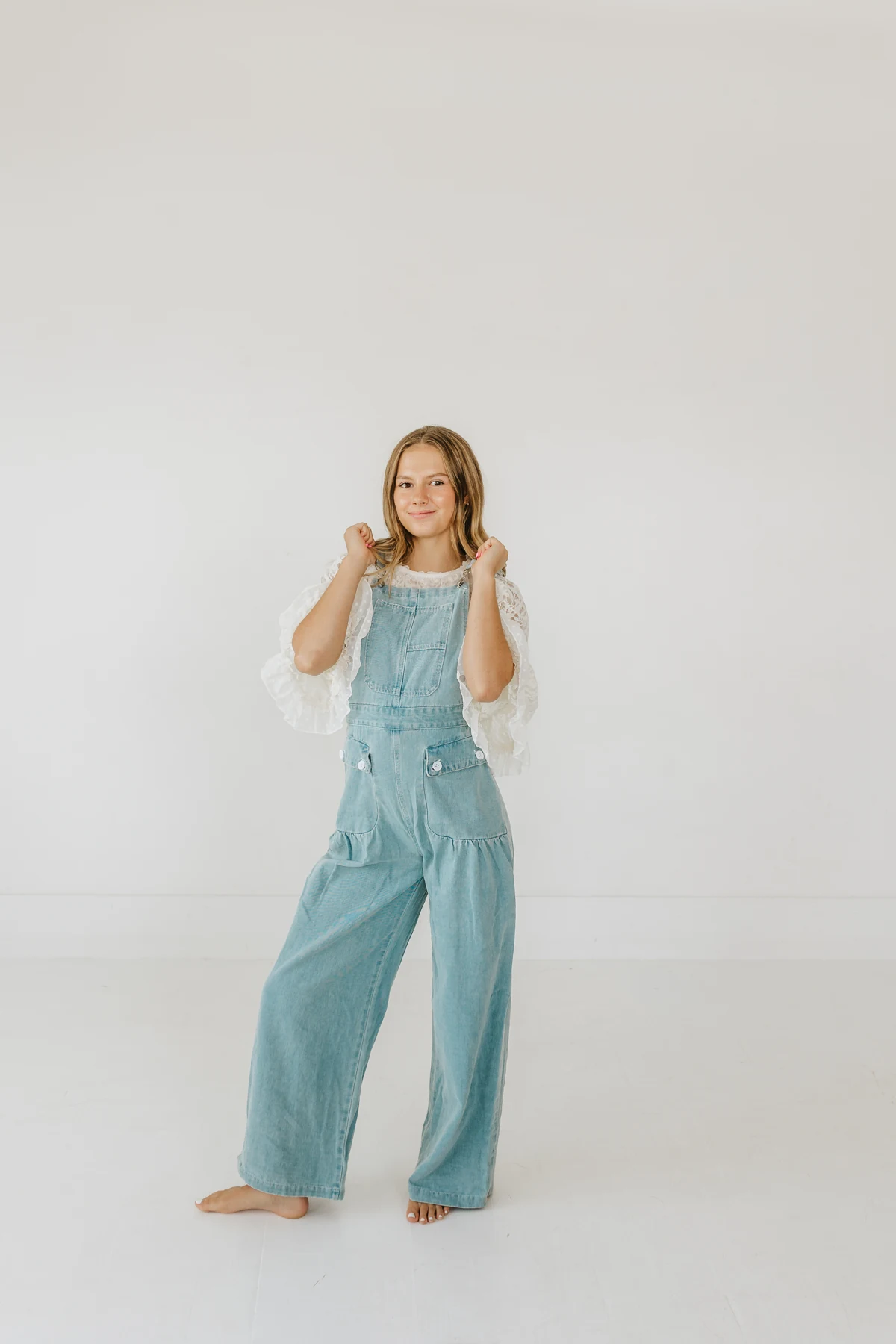 Wide-Leg Denim Overall Jumpsuit